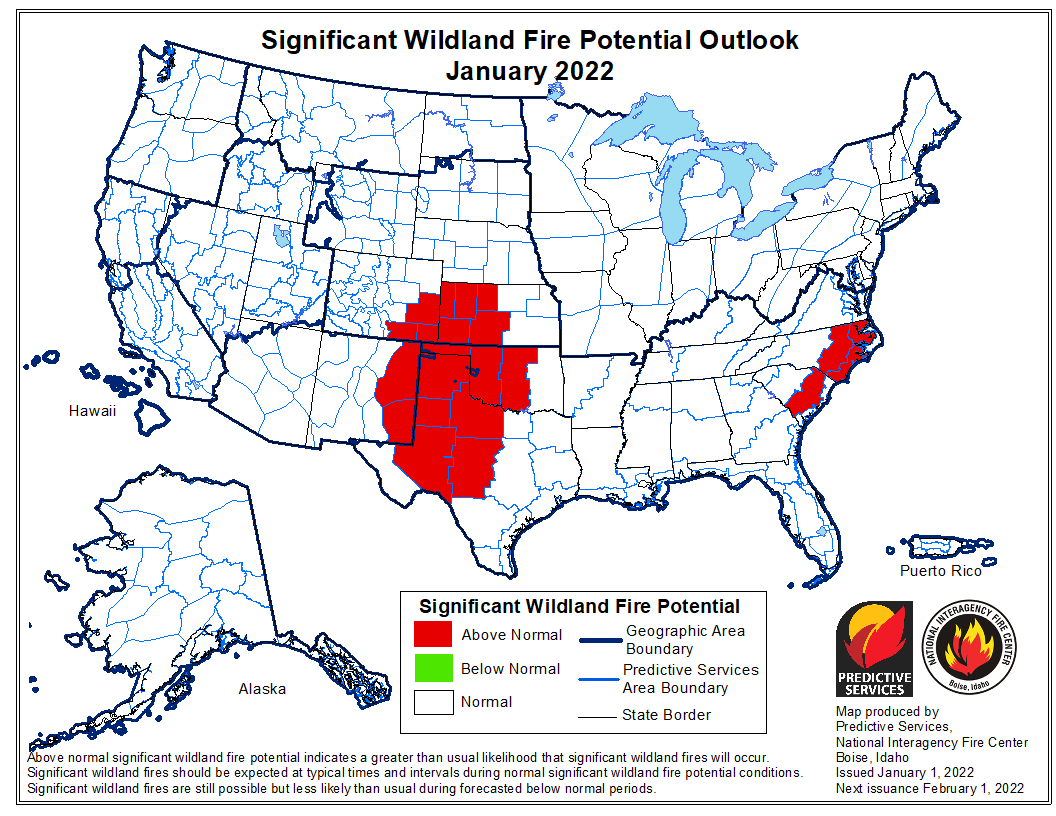 wildland fire outlook, January 2022