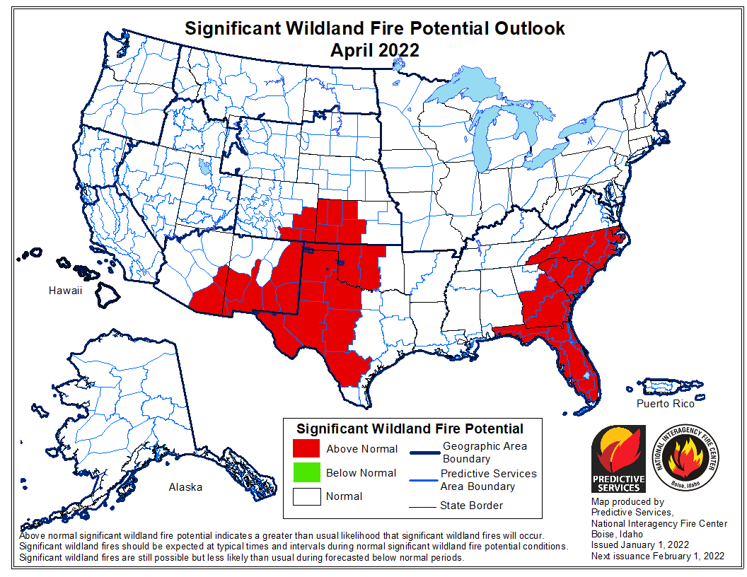 wildland fire outlook, April 2022