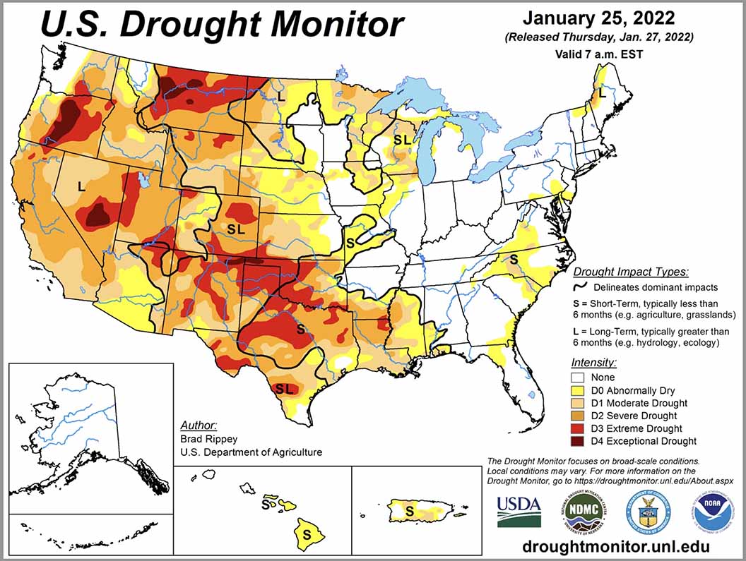 Drought Monitor, Jan. 25, 2022