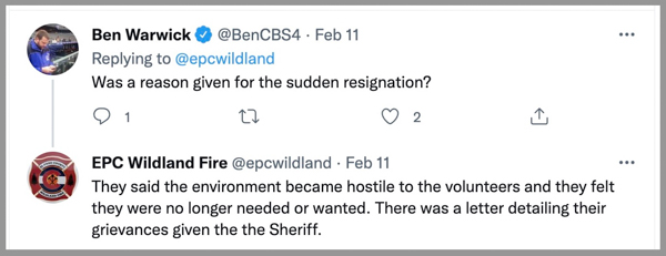 El Paso County Fire Crew Tweet Resignations