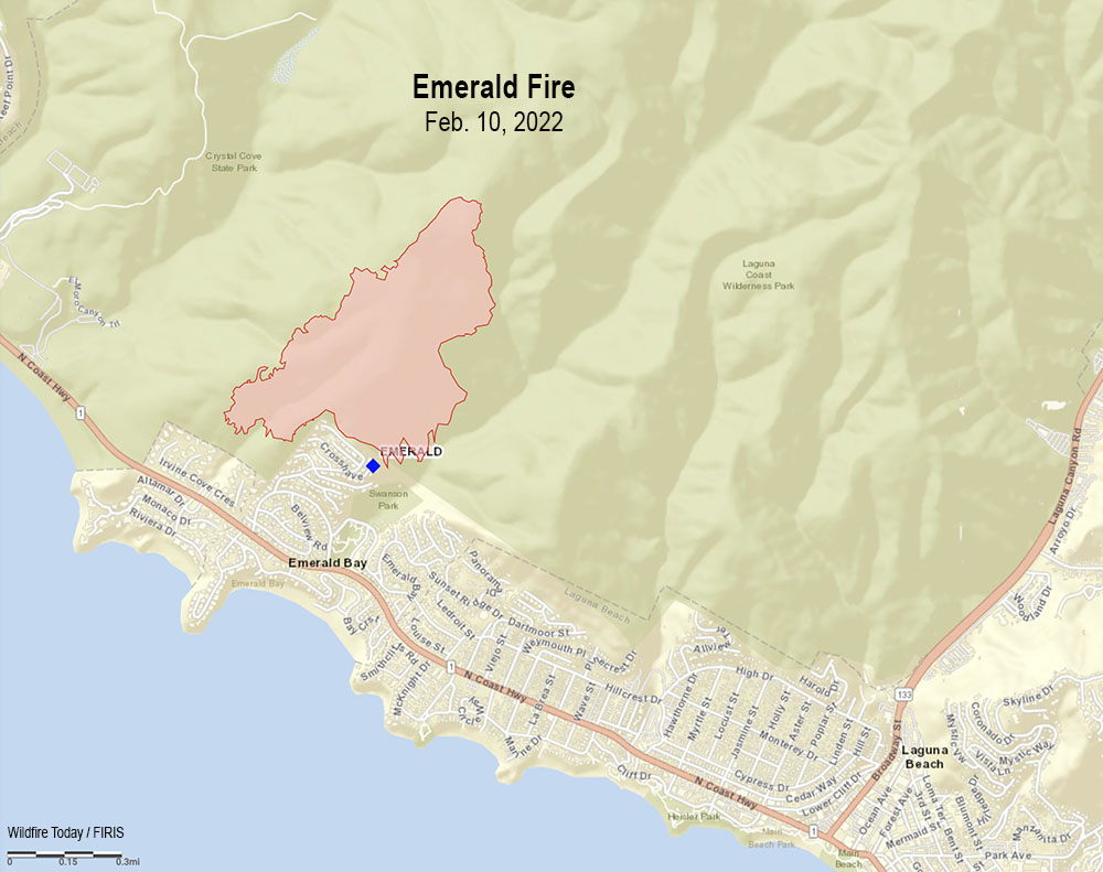 Map Emerald Fire, Feb. 10, 2022 Laguna Beach California