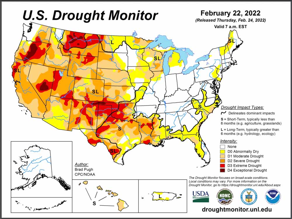 Drought Monitor, Feb. 22, 2022