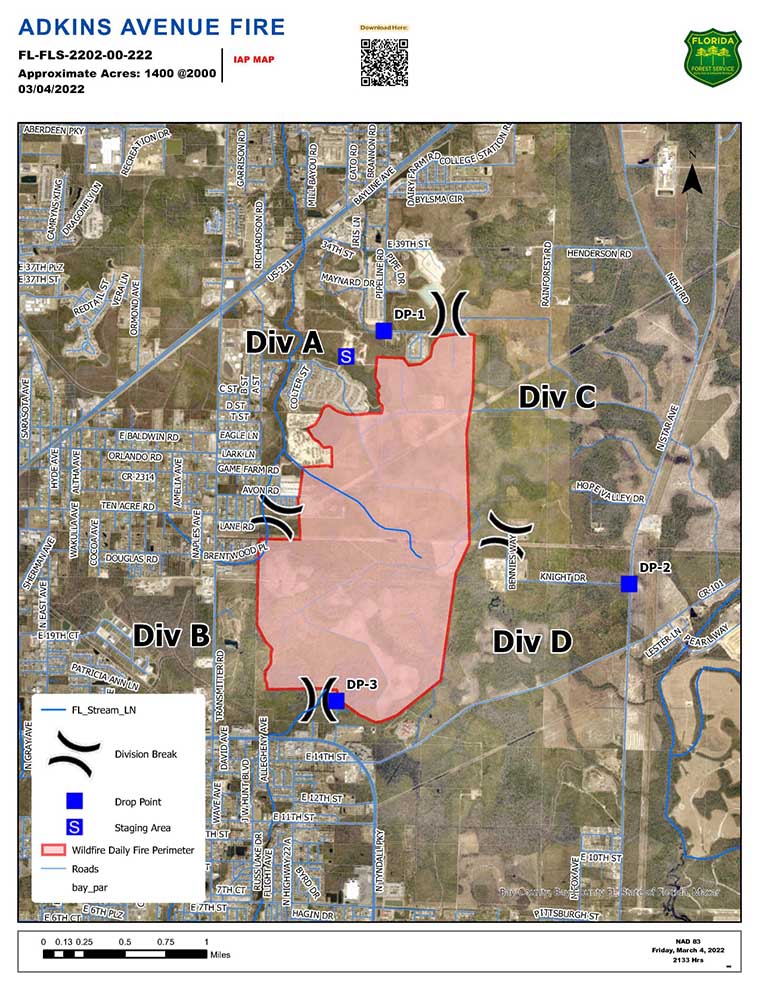 Map Adkins Avenue Fire, Florida March 4, 2022