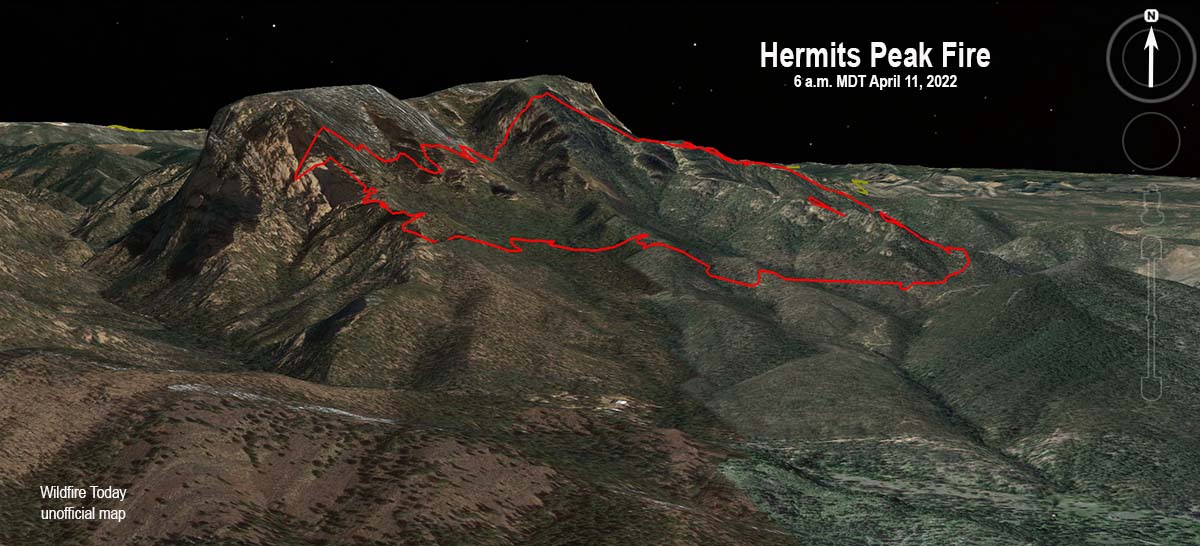 The winds are pushing Fire Hermit Peak to the northeast.