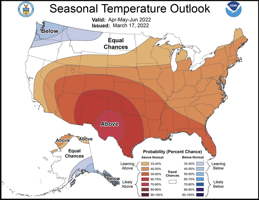 90-day Temperature Outlook, March 17, 2022