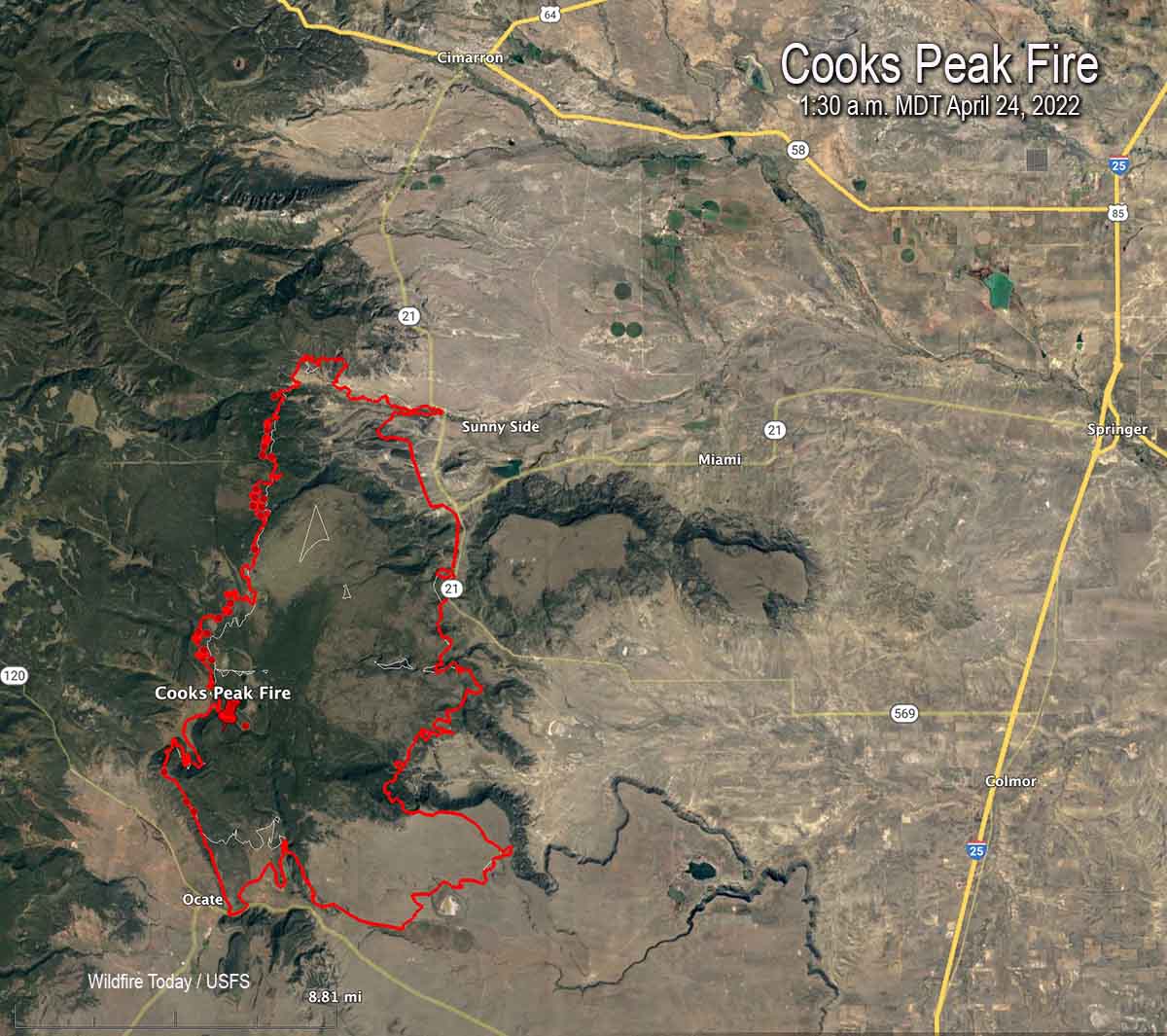 Map Cooks Peak Fire 130 a.m. MDT April 24, 2022