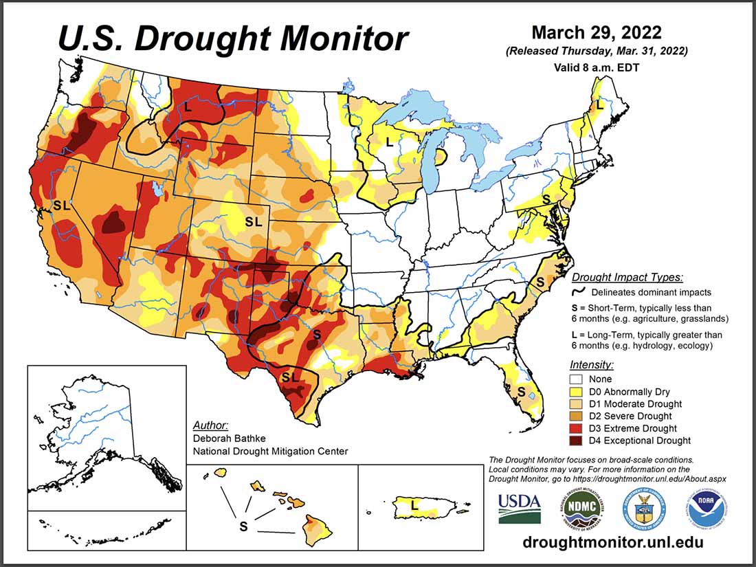Drought Monitor, March 29, 2022
