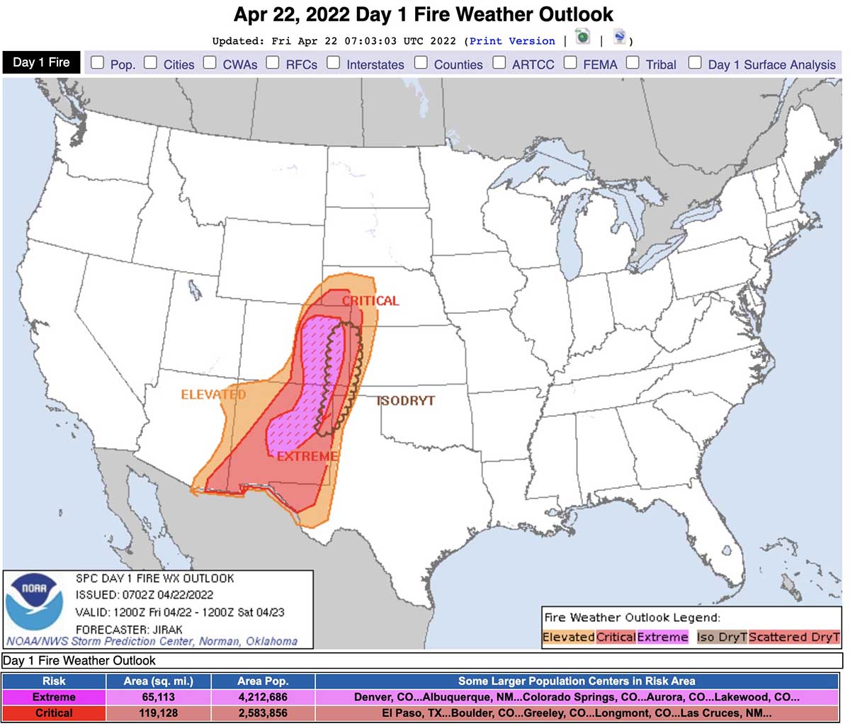 Extreme fire weather April 22, 2022