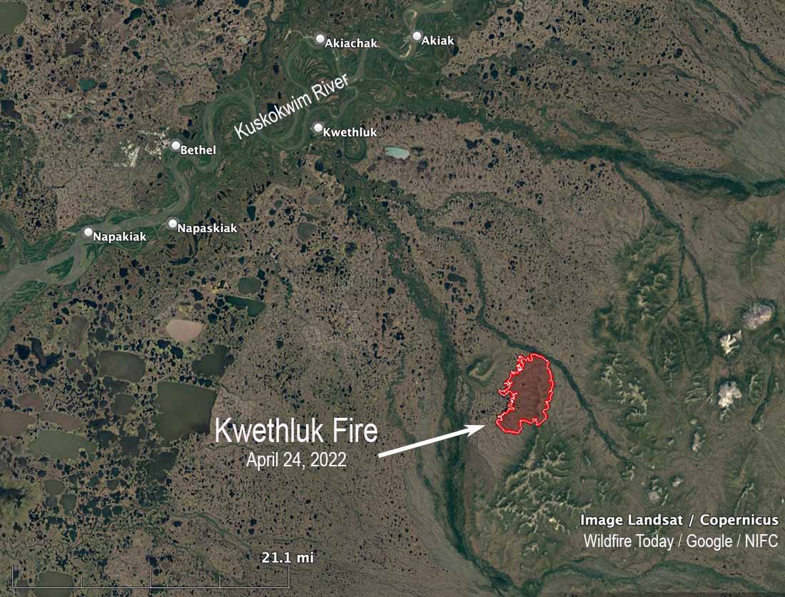 Map, Kwethluk Fire, southwest Alaska, April 24, 2022