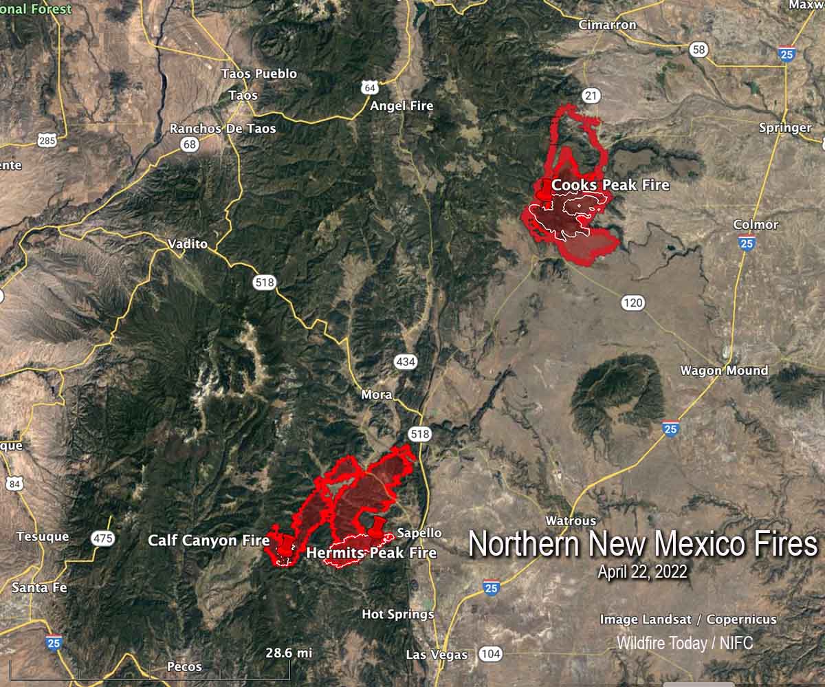 Map of fires in Northern New Mexico April 22, 2022