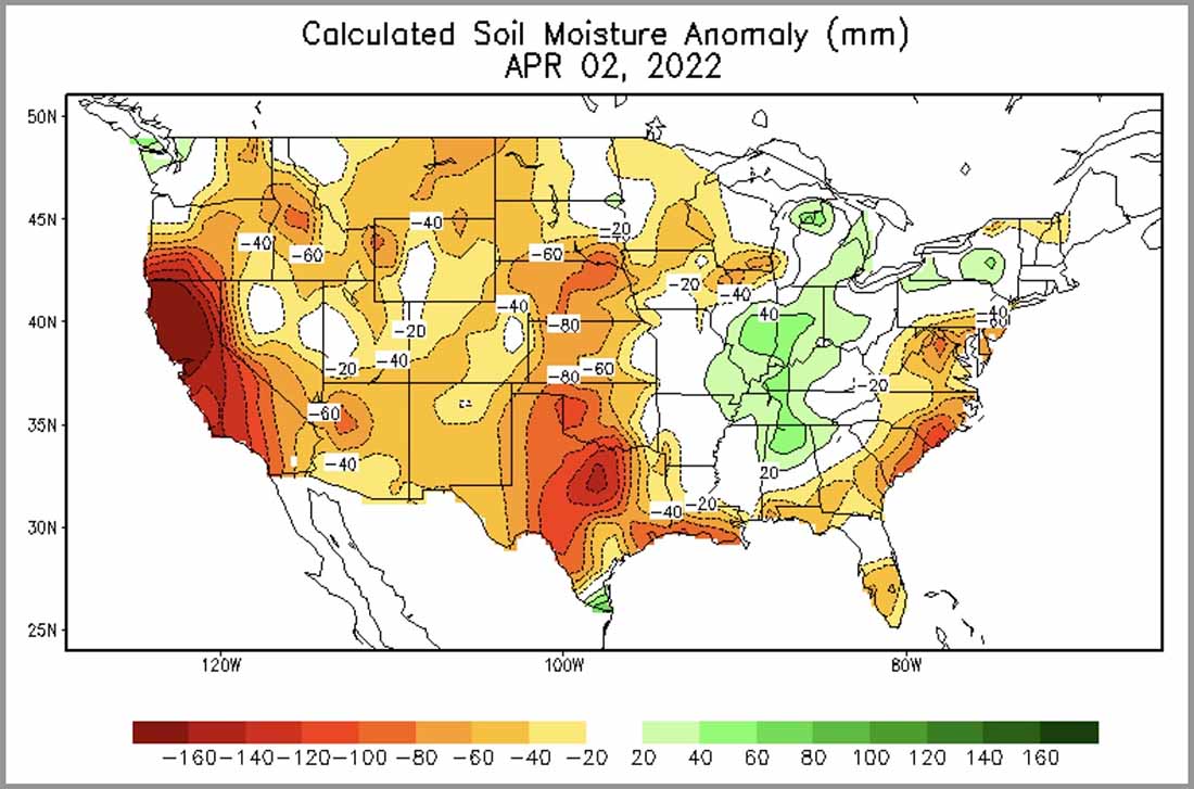 Soil moisture anomaly April 2, 2022