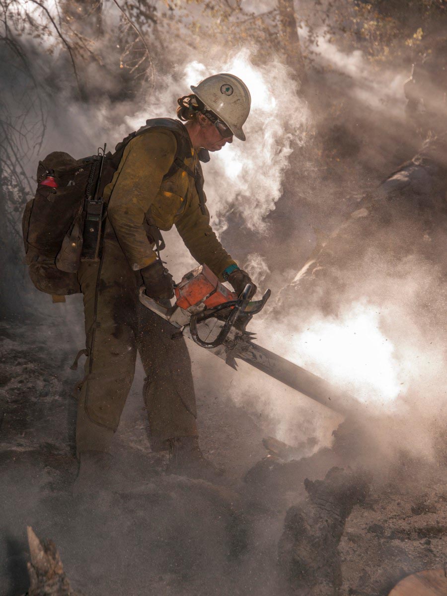Firefighter with chainsaw