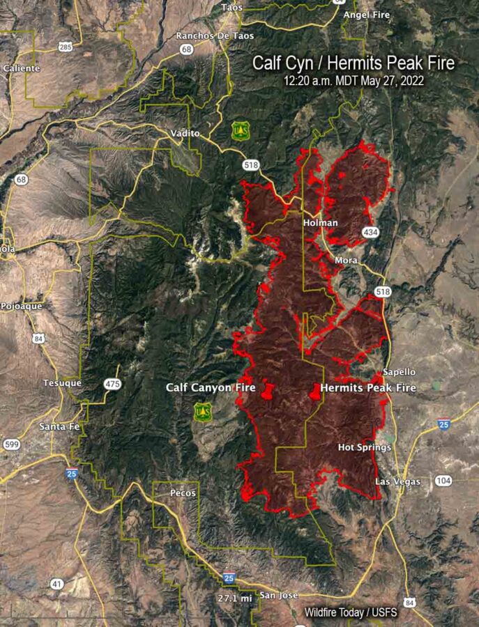Map Calf Canyon Hermits Peak Fire 1220 A.m. MDT May 27 2022 687x900 