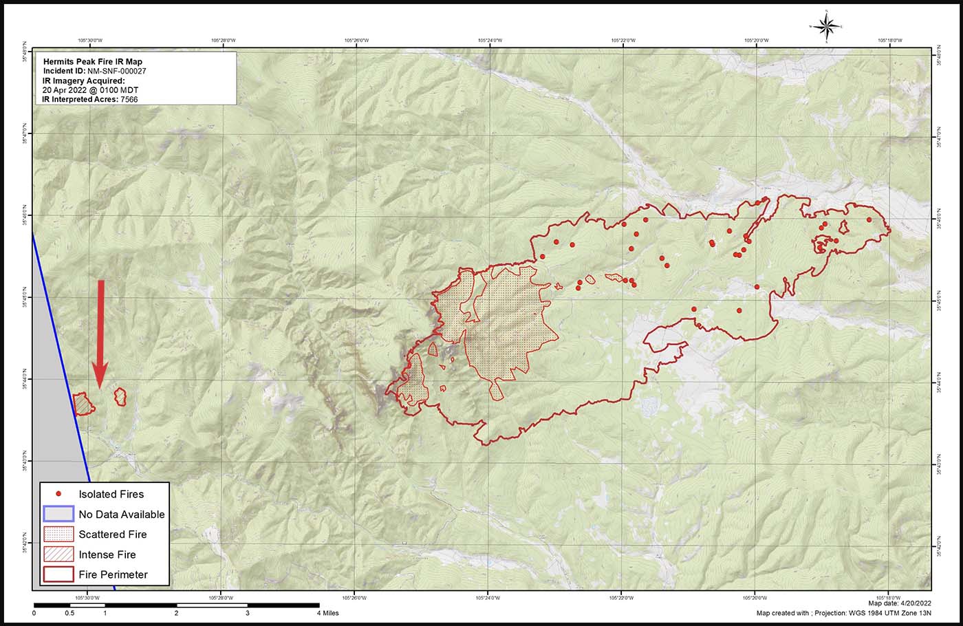 Map Calf Cyn Hermits Peak Fire 1 a.m. May 20, 2022