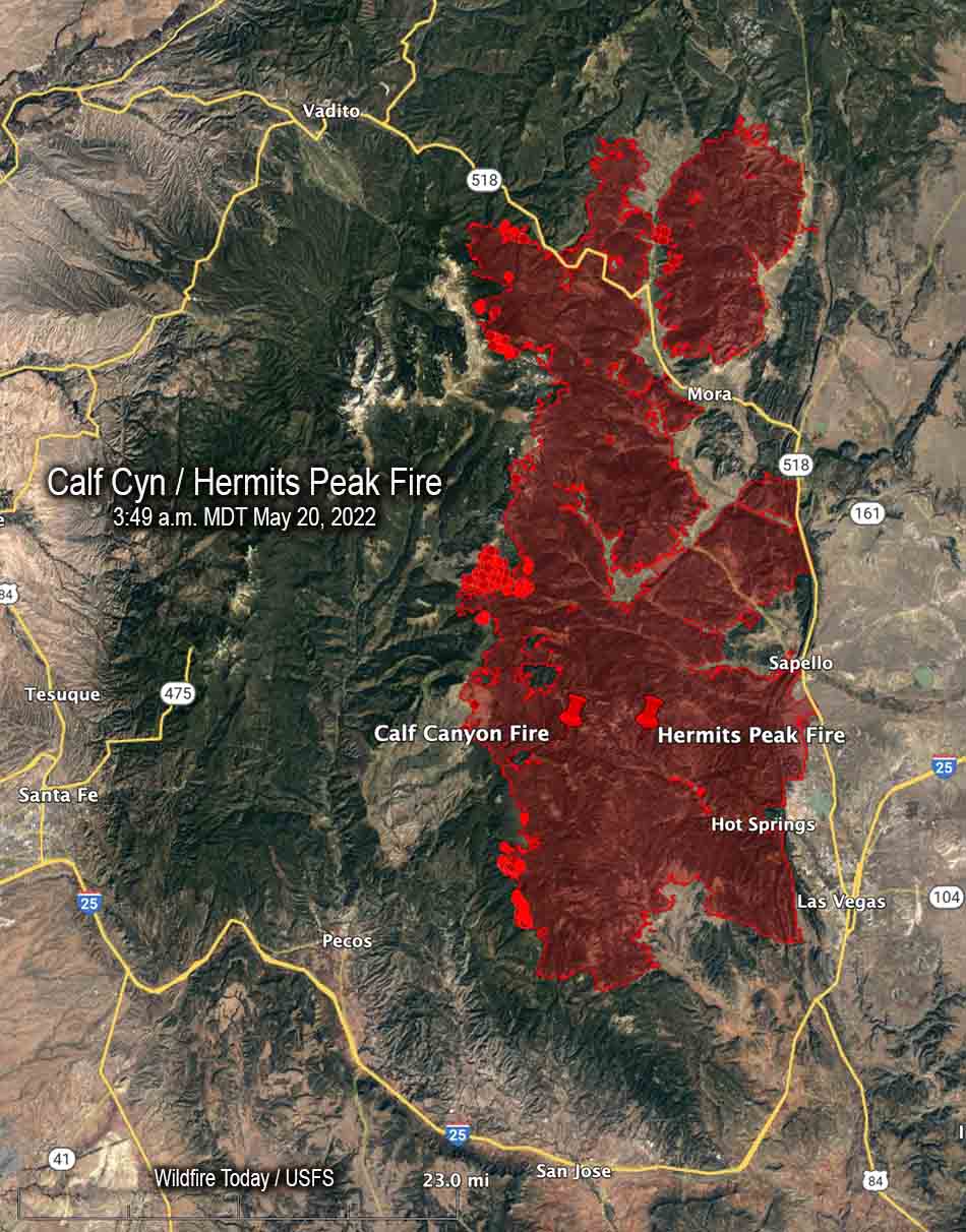 Map Calf Canyon Hermits Peak Fire 3:49 a.m. MDT May 20, 2022