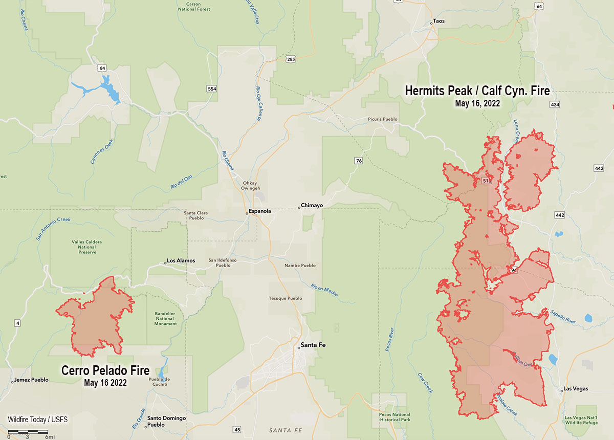 map Cerro Pelado and Calf Canyon - Hermits Peak Fires