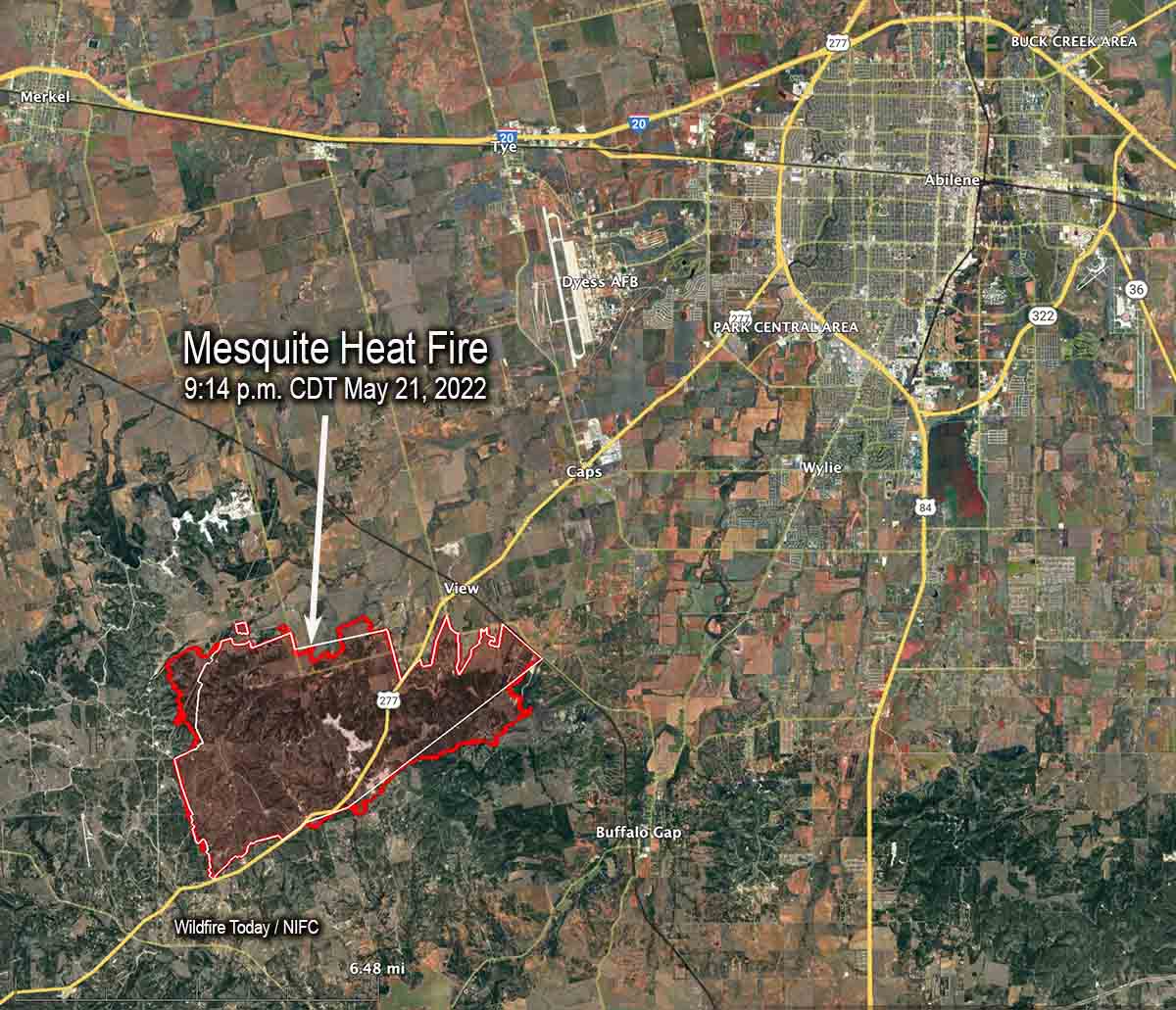 Map of the Mesquite Heat Fire in Texas
