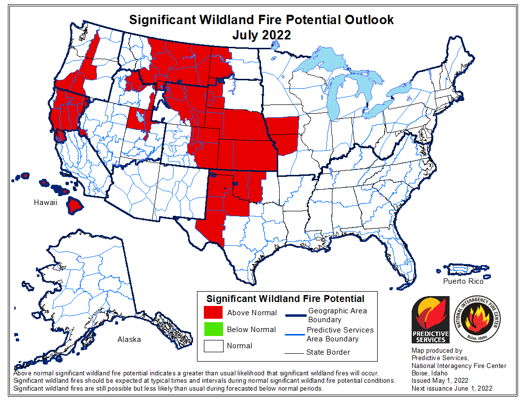 Wildfire potential July, 2022