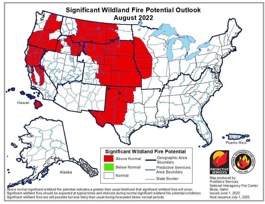 Fire potential outlook, August, 2022