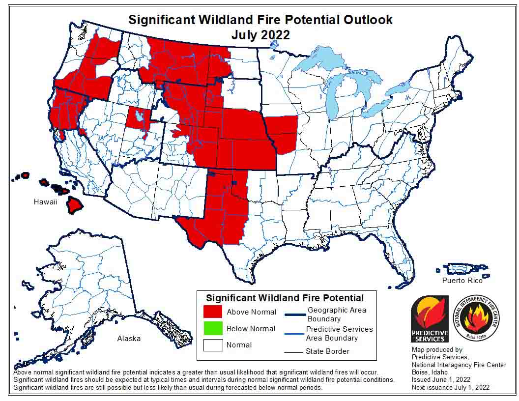 Fire potential outlook, July, 2022