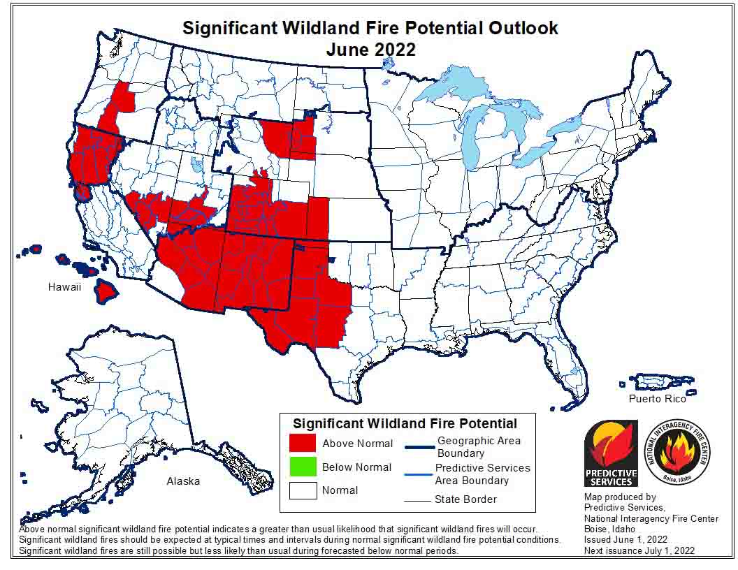Fire potential outlook, June, 2022