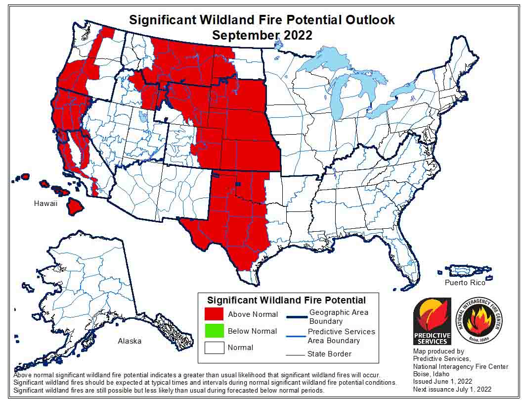 Fire potential outlook, September 2022