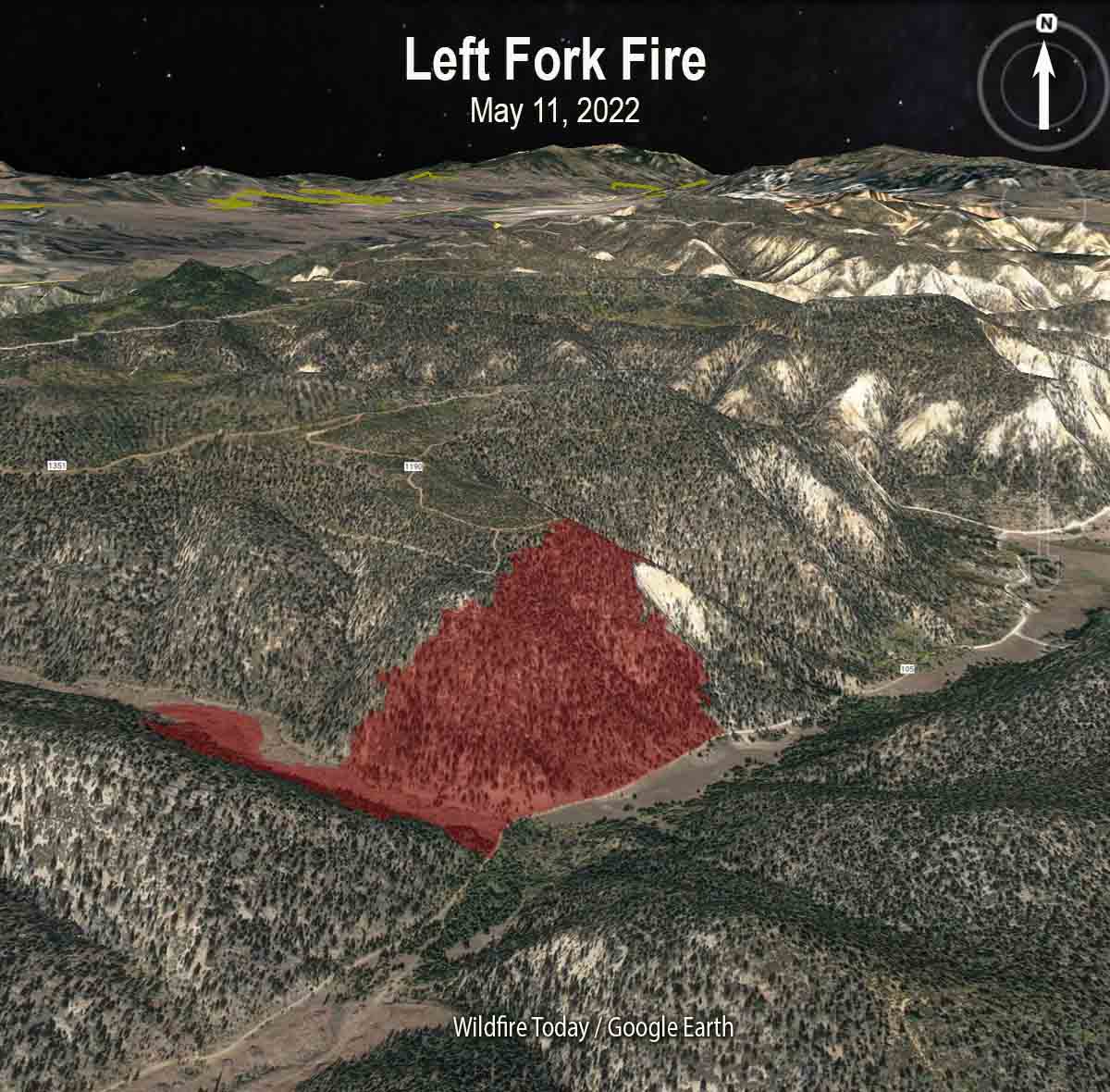 Left Fork Fire 3-D map, May 11, 2022