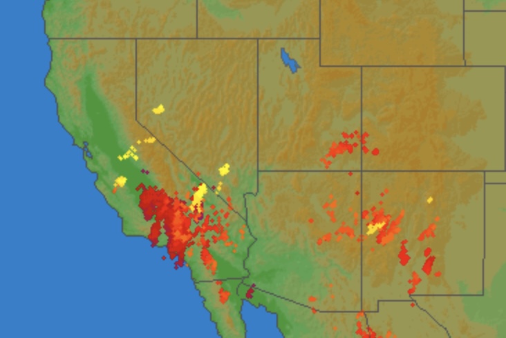 Lightning map California Arizona New Mexico