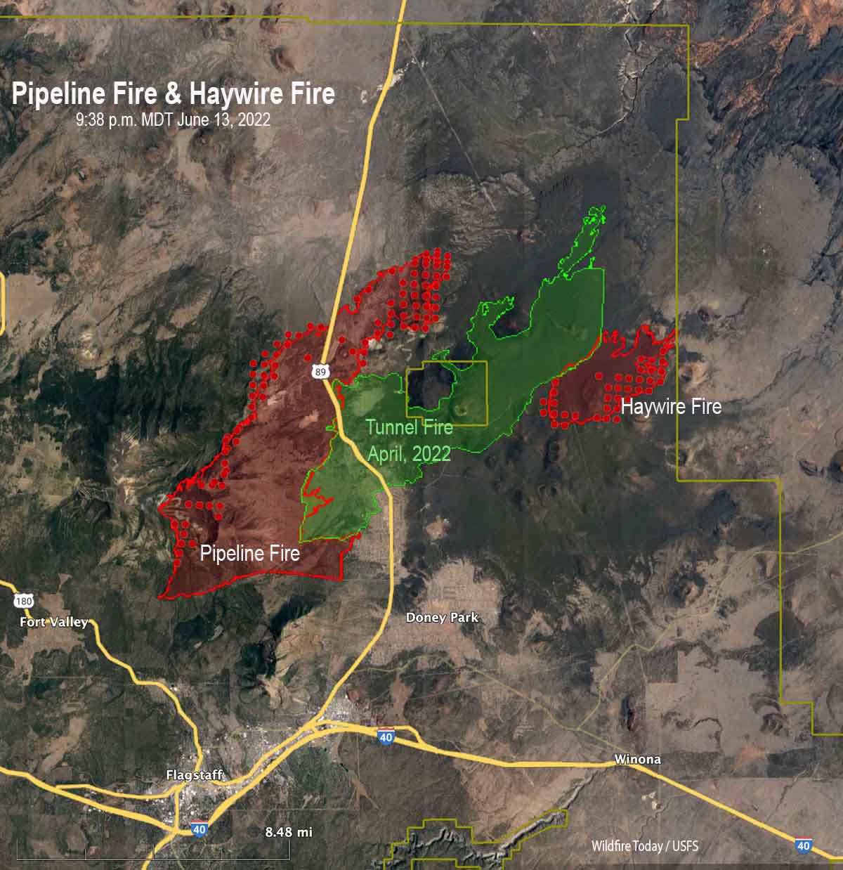 map Pipeline & Haywire Fires 930 p.m. MDT June 13, 2022