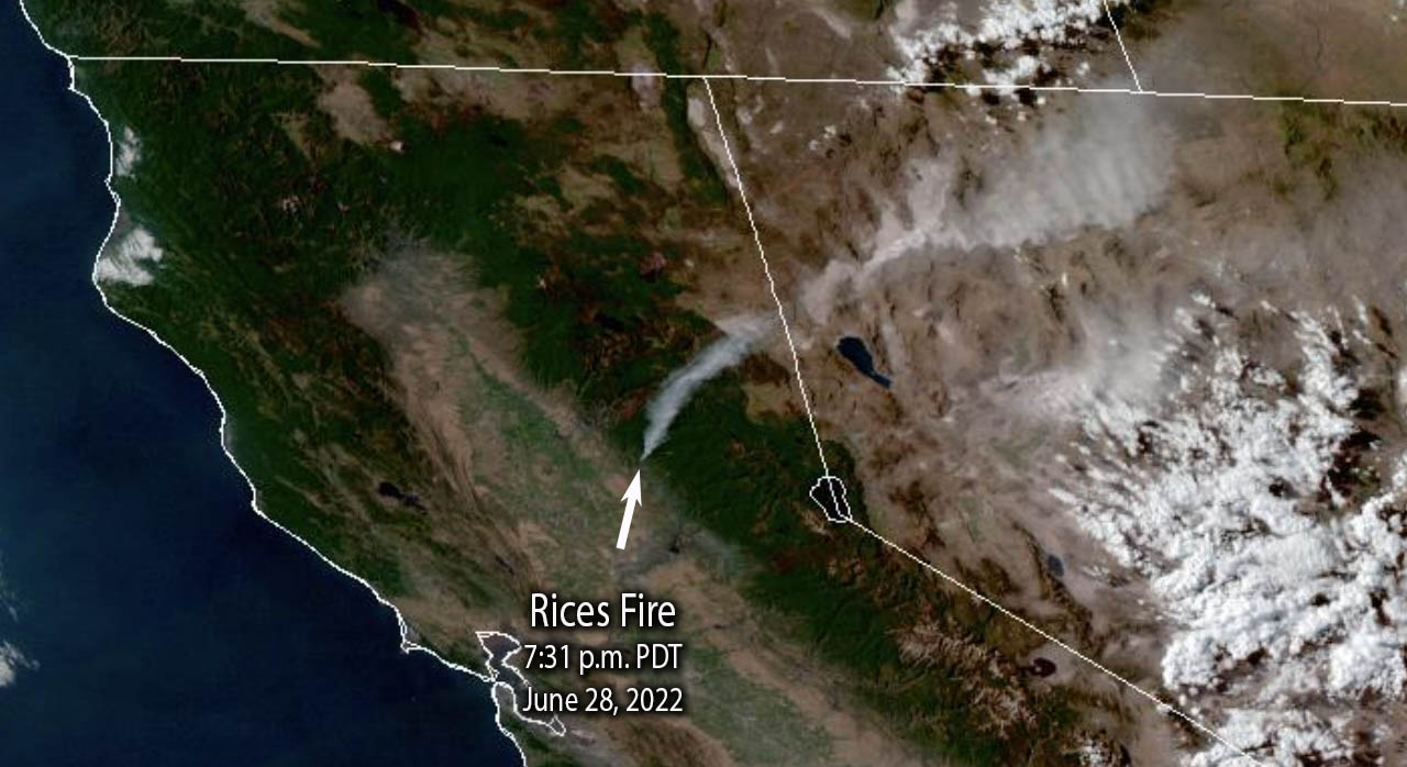 Rices Fire, satellite image map, 7:31pm PDT Jun 28, 2022