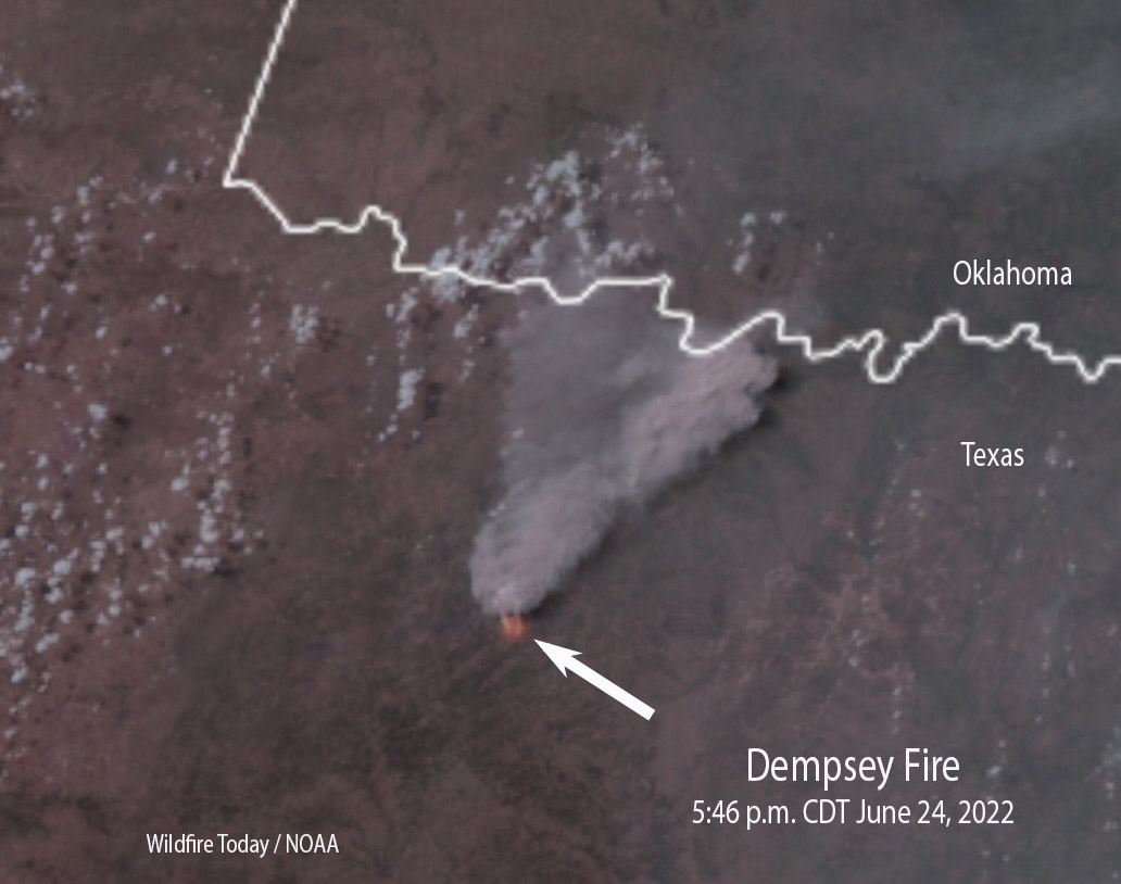 Satellite photo of smoke from the Dempsey Fire
