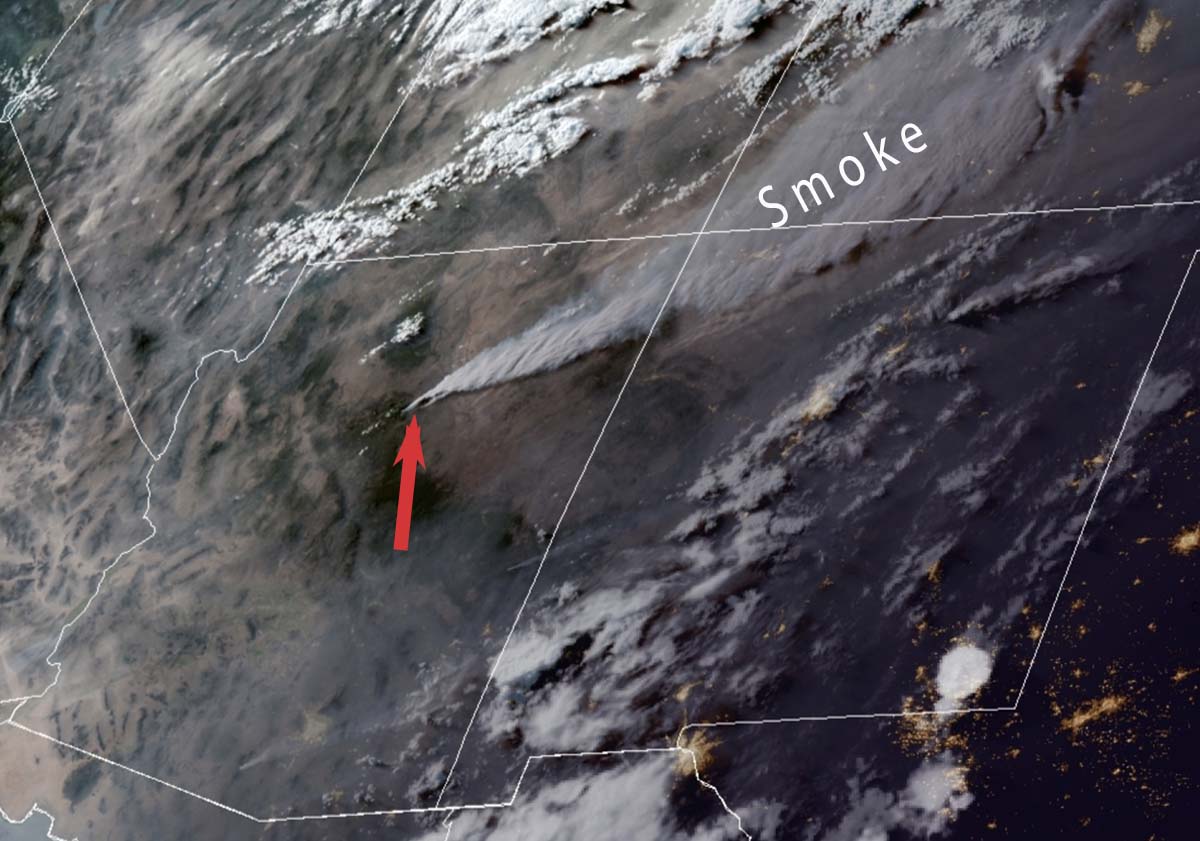 Satellite photo smoke Pipeline and Haywire Fires