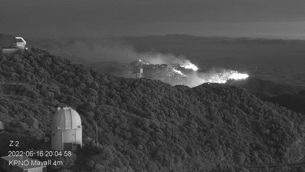 Contreras Fire burning on the slopes of the Kitt Peak