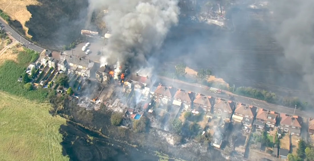 Multiple fires have destroyed prairie and urban structures in the UK