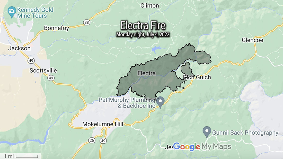 Electra Fire map, Monday night July 4, 2022
