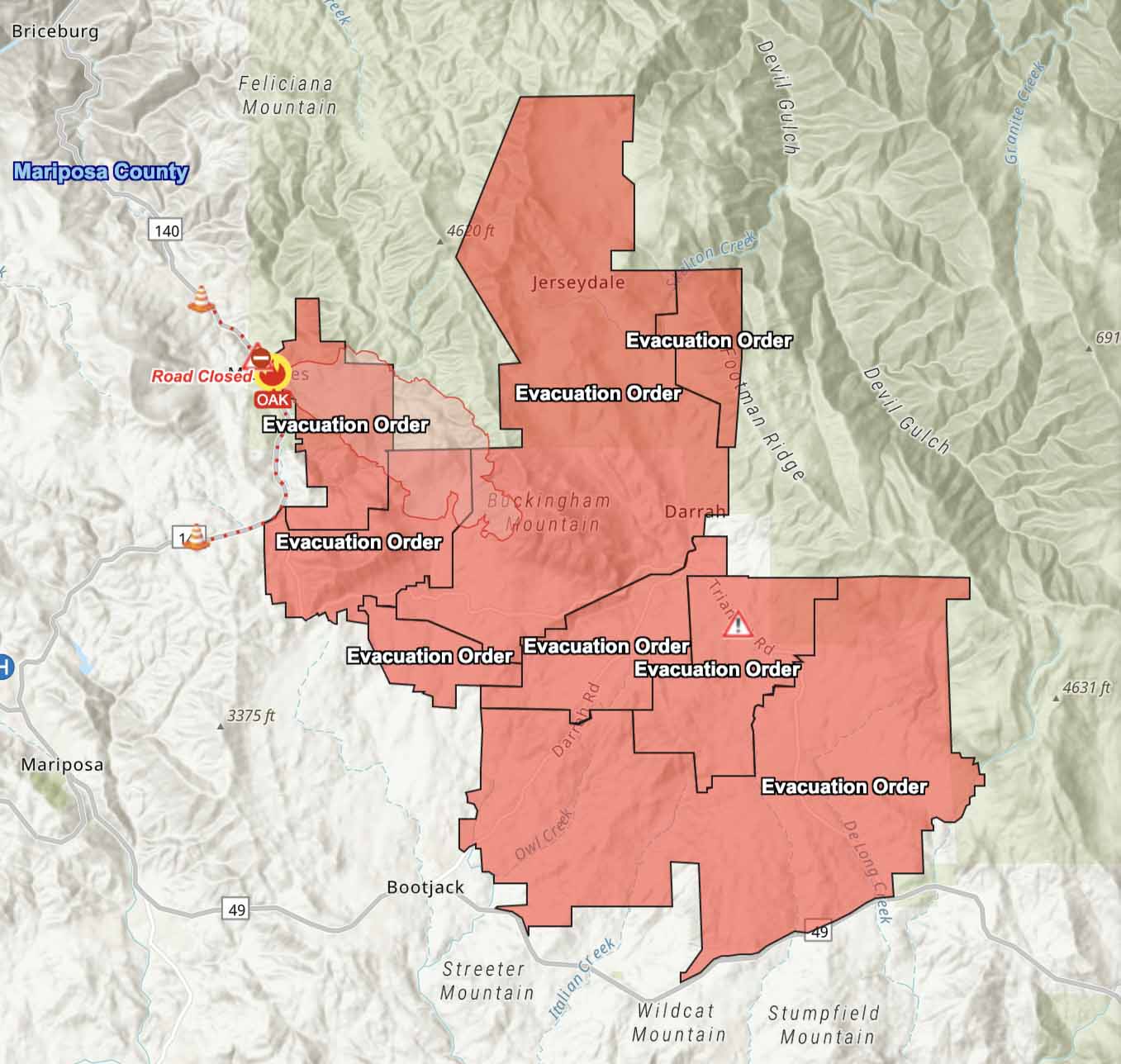 Evacuation Map, Oak Fire