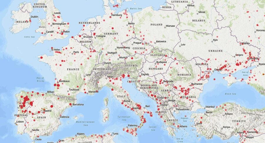 Heat Sources Detected In Europe By Satellites For 7 Days Ending July 19 2022 900x488 