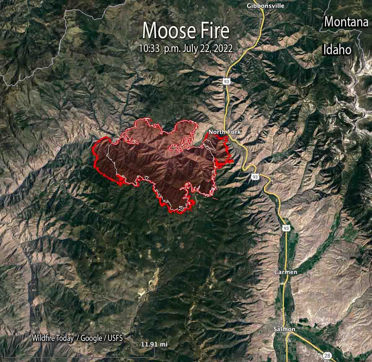 Moose Fire map 10:33 p.m. July 22, 2022
