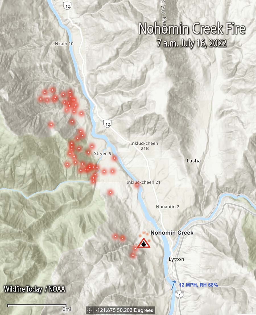 Nohomin Creek Fire map Lytton BC