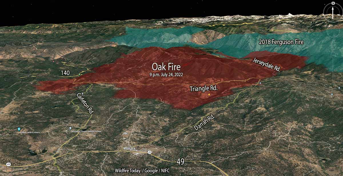 Oak Fire 3-D map 9 p.m. July 24, 2022