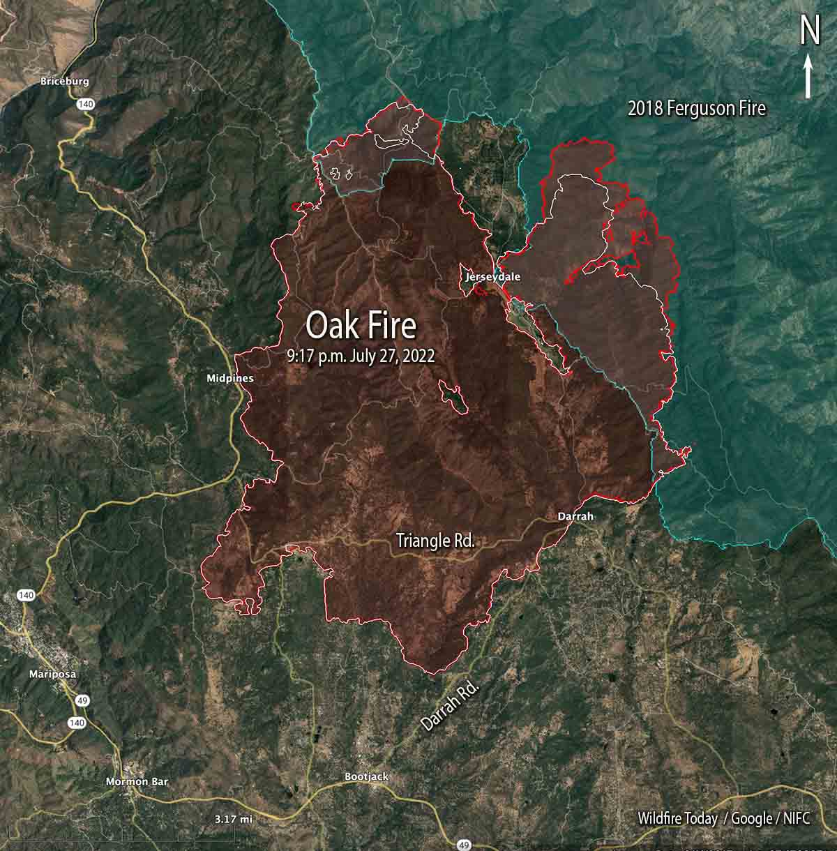Oak Fire map 9:17 p.m. July 27, 2022