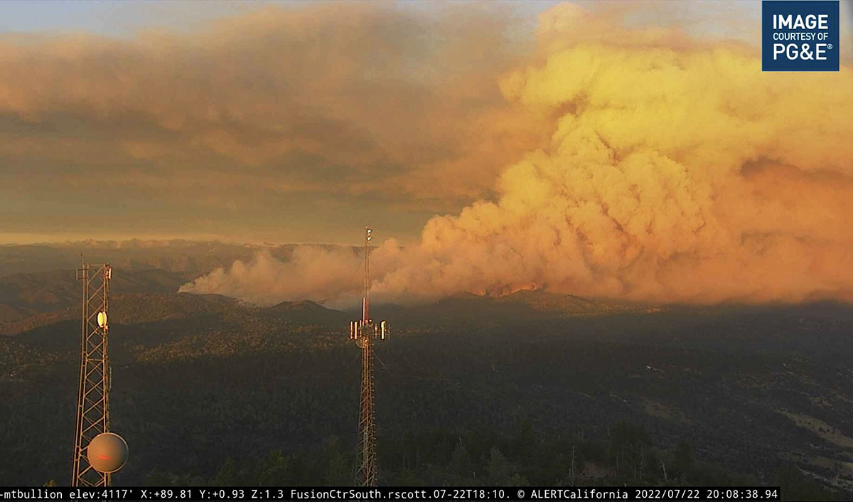 Oak Fire, looking east at 8:08 p.m. July 22, 2022.