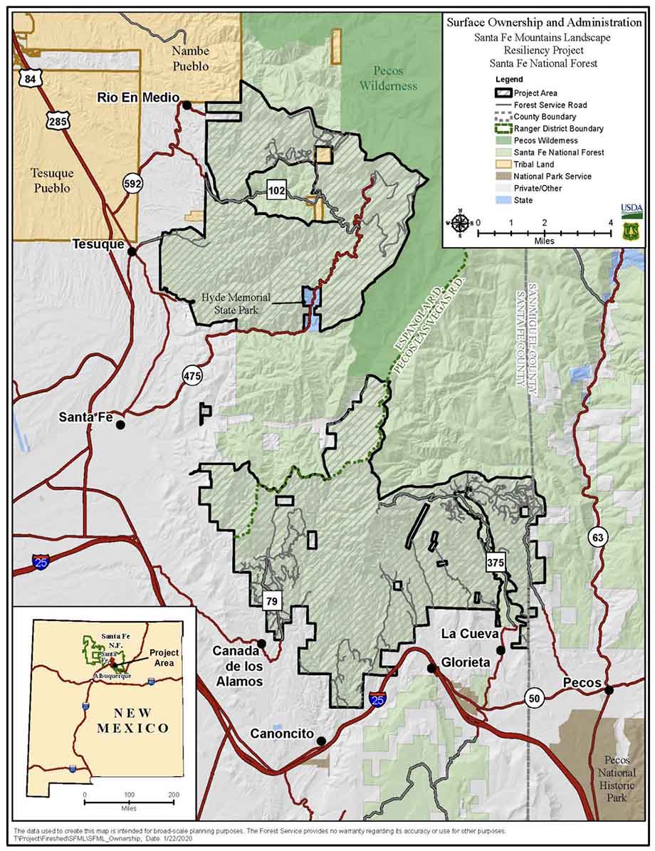 Map Santa Fe Mountains Landscape Resiliency Project