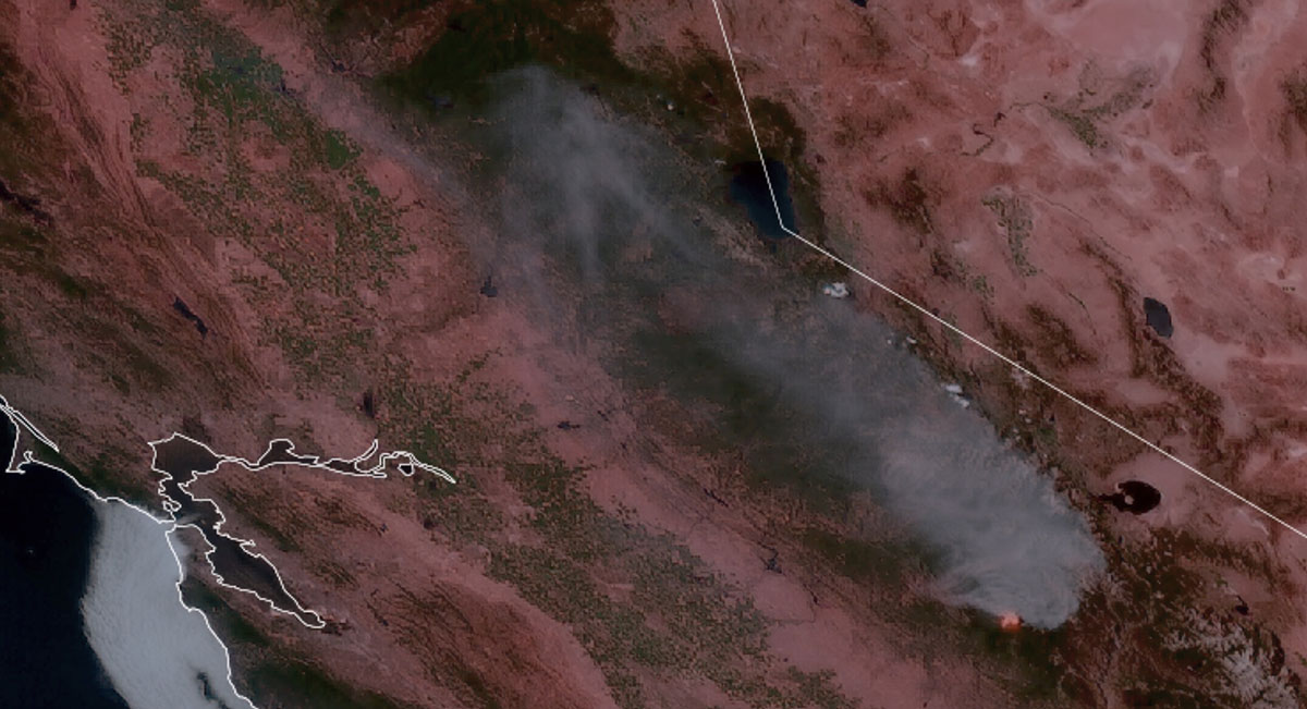 Satellite view of the Washburn Fire July 10, 2022