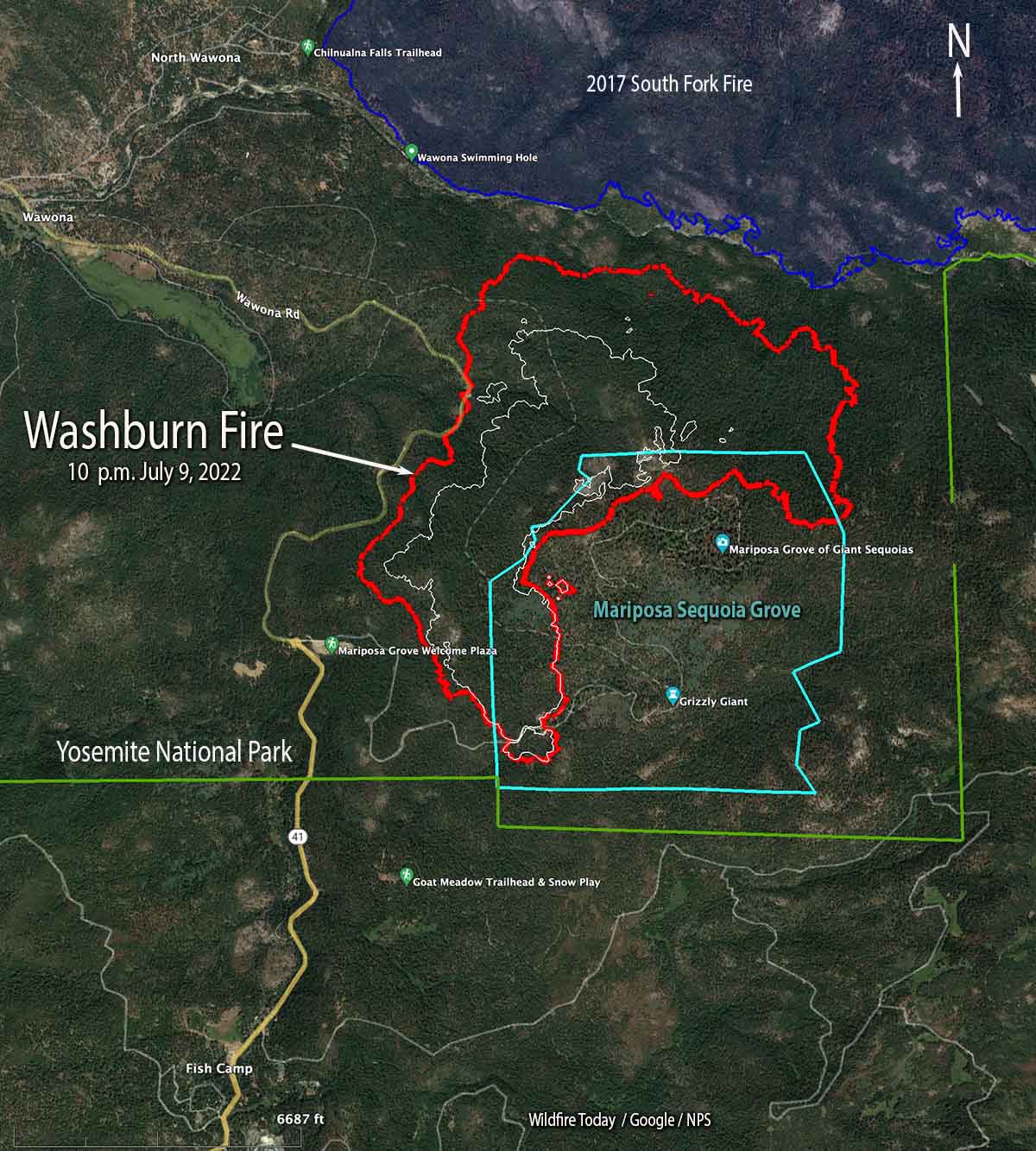 Washburn Fire 10 PM Jul 10 2022 خريطة Map