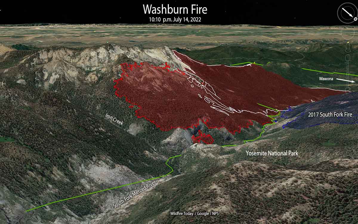 Washburn Fire 3-D map 10:10 p.m. PDT July 14, 2022