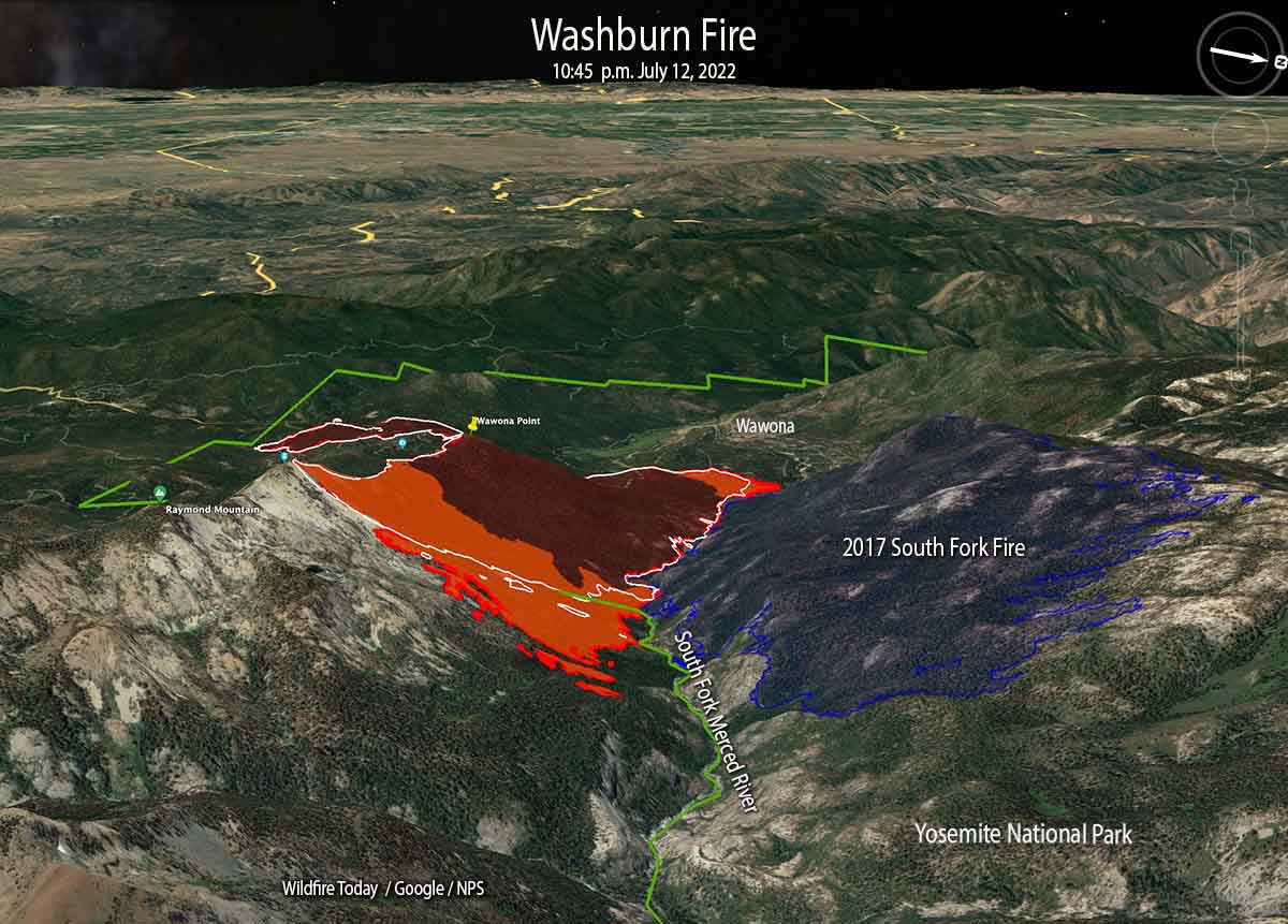 Washburn Fire map, 3-D, 1045 p.m. July 12, 2022