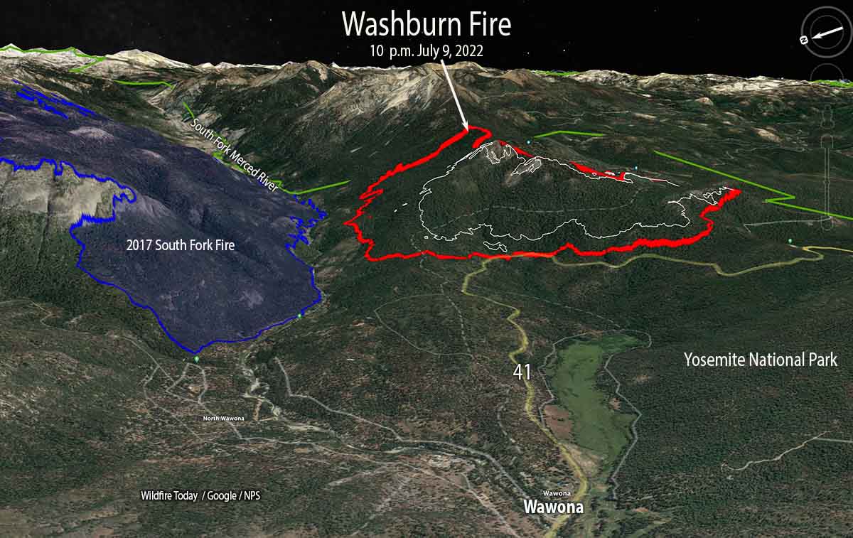 Washburn Fire 3D Map at 10 PM July 10 2022