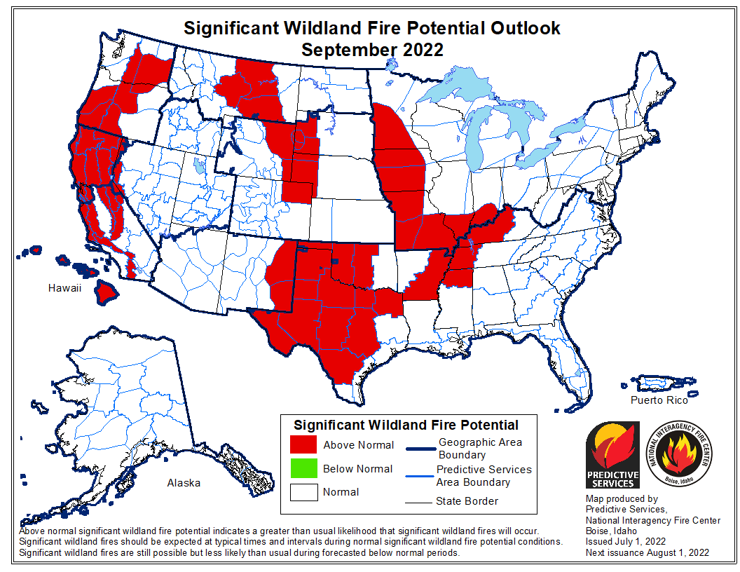 September wildfire outlook weather fuels