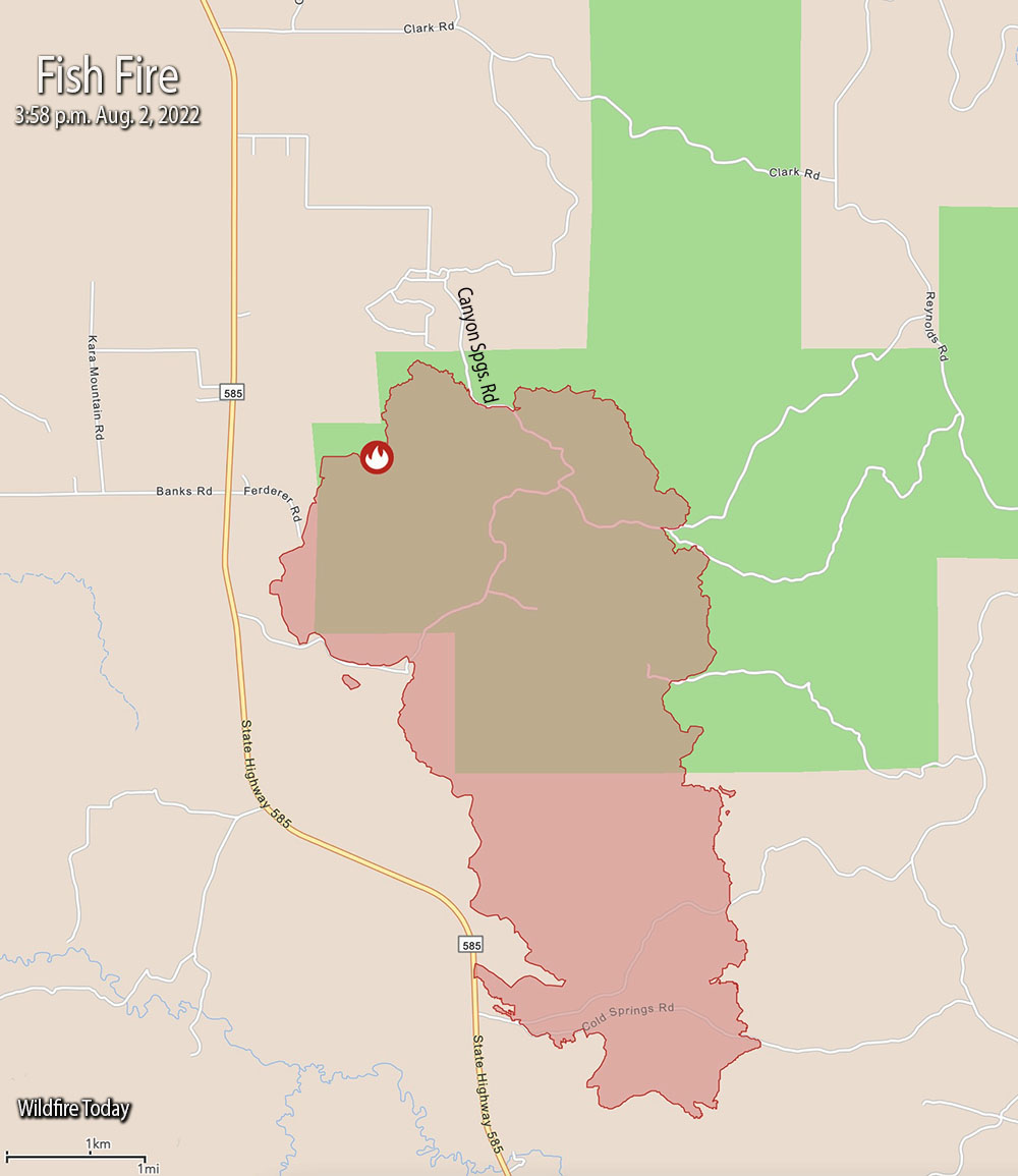 Fish Fire map, 3:58 p.m. Aug 2, 2022
